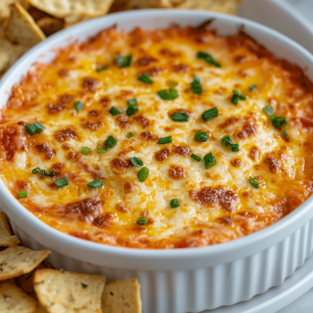 A tortilla chip dipped into gooey, cheesy Rotel dip